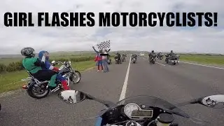 Girl Gets Her Boobs Out For Motorcyclists! 2015 MotoGP Ride!