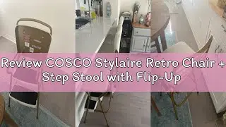 Review COSCO Stylaire Retro Chair + Step Stool with Flip-Up Vinyl Seat, Gold