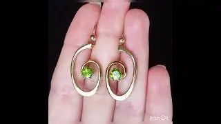 Vintage Spiral Earrings with Peridot in 9ct Yellow Gold - SKU 1239