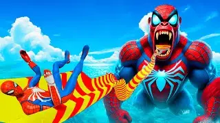 SPIDER KING KONG IN GTA 5! SPIDERMAN VS WATER SLIDES! Superhero Challange #spiderman #ragdolls