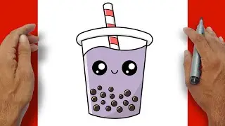 Как нарисовать чай с шариками тапиоки (BOBA TEA) шаг за шагом | Урок рисования чая с тапиокой