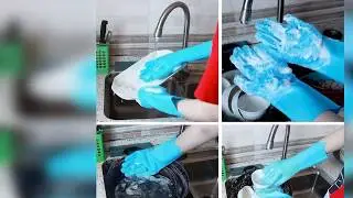 Silicone Non-Slip, Magic Latex Scrubbing Gloves for Household Cleaning Great for Protecting Hands