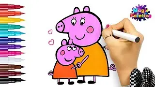 Drawing and coloring Peppa pig's love for her mother 😍🐷 painting for kids|Toddlers 🎨Magic painting 🪄