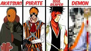 Рисунок Обито Учиха в 6 различных аниме-ролях / стилях (DBZ, Demon Slayer, One Piece, Bleach)