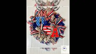 Vintage Style Americana Flag Wreath for Summer Patriotic Front Door Decor Rustic Patriotic Farmho...
