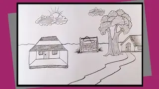 Realistic scene drawing easy | Drishya | Nature Drawing | Easy simple scenery drawing