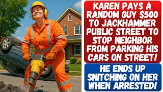 KAREN PAYS A SHADY GUY $500 TO JACKHAMMER PUBLIC STREET TO STOP NEIGHBOR FROM PARKING HIS CARS THERE
