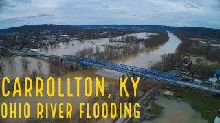 Flying over Carrollton, Kentucky as flooding continues from the Ohio River (4K)