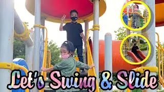 Let's Play || swing & slide with us ✨ || Qurum Playground ⭐ || Pine Kids 💚