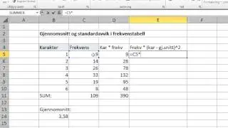 Gjennomsnitt og standardavvik i frekvenstabell