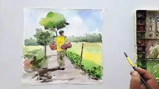 watercolor painting in winter season