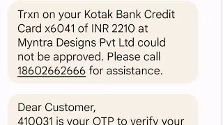 Myntra Kotak Mahindra credit card Big fashion festival first transaction decline