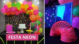 DECORAÇÃO FESTA NEON SIMPLES EM CASA