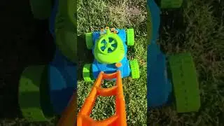 Grass Cutting with Dad and Kid | push lawn mower, safety gear  and bubble pop lawn mower