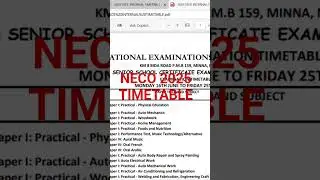 NECO 2025 TIMETABLE IS OUT(