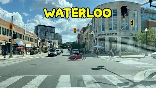 Driving Around Waterloo Downtown, Waterloo University, Laurier University Ontario Canada