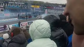 pearl pro mod almost hits wall while burnout, Santa pod