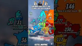 How many years does it take to earn 1 000 000&euro; in Europe?#map#mapping#mapper#europe#geography#Shorts