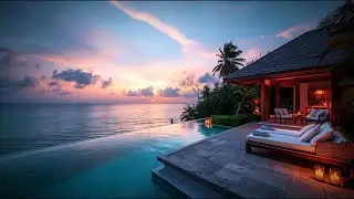 Warm Smooth Jazz ☕ Luxury Tropical Villa Sunset Ambience for Relax, Work & Focus