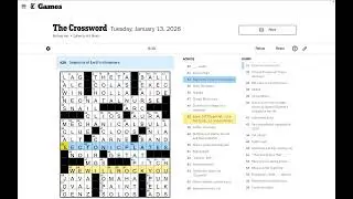 New York Times Crossword Solve - Tuesday Jan 13 2026