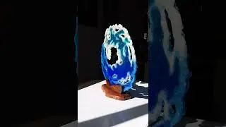 Blue Turquoise glass wave. 3D sculpture glass,  Standing  sculpture.