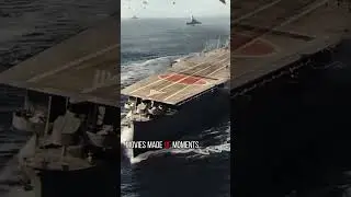 This is an aircraft carrier turning right in the ocean.