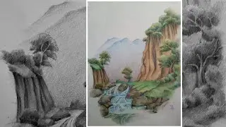 PainTpasteL | Tutorial step by step menggambar tebing dan batu sungai dengan pensil warna.