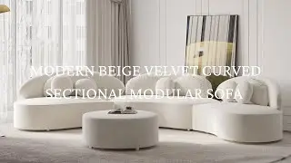 Homary's Beige Velvet Beauty: Modern 7-Seat Curved Sectional Sofa!