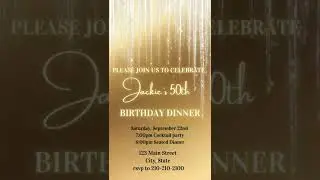 Gold Glitter Video Invitation, editable invite only available at www.Hostessy.io