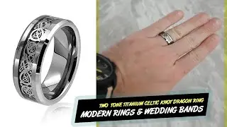 Men's Wedding Bands  - Modern Titanium Ring Review - Celtic Knot Dragon Ring 2 Tone Black and Silver