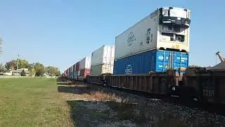 BNSF 5089 leads a Huge Stack / Rack train through Mazon, IL 