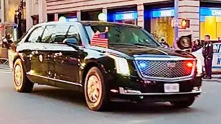 UNITED STATES PRESIDENT JOE BIDEN & MOTORCADE NAVIGATING ON BROADWAY ON WEST SIDE OF MANHATTAN, NYC.