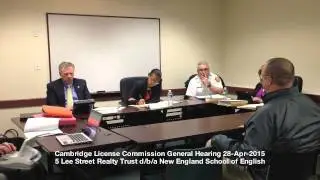 New England School of English, Cambridge License Commission Hearing, April 28, 2015