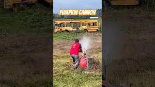 Pumpkin Cannon at Stocker Farms #halloween #pumpkin #schoolbus