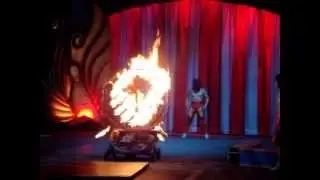 Acrobatics of Jumping through a fire hoop