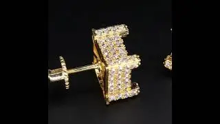 Men's Iced Out Pave Earrings with 18k Gold Detailing
