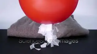 Demonstration of Static Electricity, a Balloon rubbed on a Wool Sweater Picks up Paper
