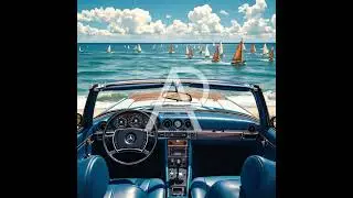 A Beach Regatta: 1975 Mercedes 450SL in Paradise &ndash; Luxury Nautical Artwork by Abstract Photorealism&trade;