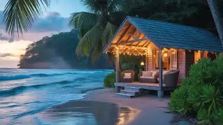 Cozy Beach Cabin at Sunset 🌅 | Relaxing Ocean Waves & Peaceful Evening Ambience