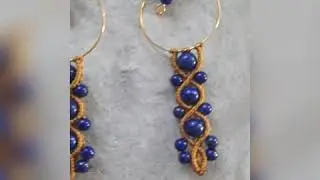 Handmade Macrame Earrings, Lapis Lazuli Gemstone Bead Hoop Earrings, Unique Birthday Gift for Women