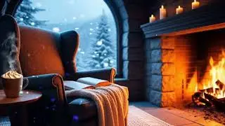 Snowy Mountain Ch&acirc;teau Ambience | Crackling Fireplace & Falling Snow| Cozy Winter Reading Background