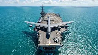 Super RARE! Boeing B-52 Stratofortress Bomber take off from the aircraft carrier