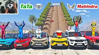 gta 5 mud climb ramp challenge mahindra cars vs tata cars telugu | gta 5 in telugu | steering wheel