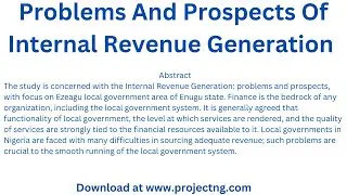 Problems And Prospects Of Internal Revenue Generation