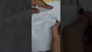 Beutiful waterfall scenery drawing // easy scenery drawing by pencil ll drawing art #draw  #shorts