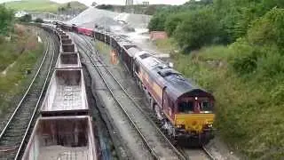 DB schenker 66051 with loaded stone train at peak forest