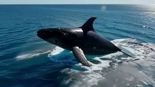 Humpback Whale Breaching in Blue Ocean Waters jumping