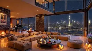 Luxury Waterfront Apartment at Night 🌙 Relaxing Jazz Music & Golden Lights for Peaceful Sleep