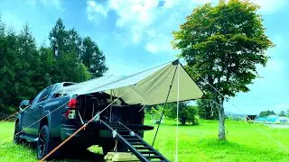 ハイラックスキャンプの完成形【荷台にスノーピークIGT】雨キャンでも快適にキャンプ飯