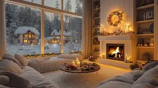 Cozy Winter Cabin Ambience ❄Cozy Living Room with Soft Piano Music, Fireplace and Snow Fall